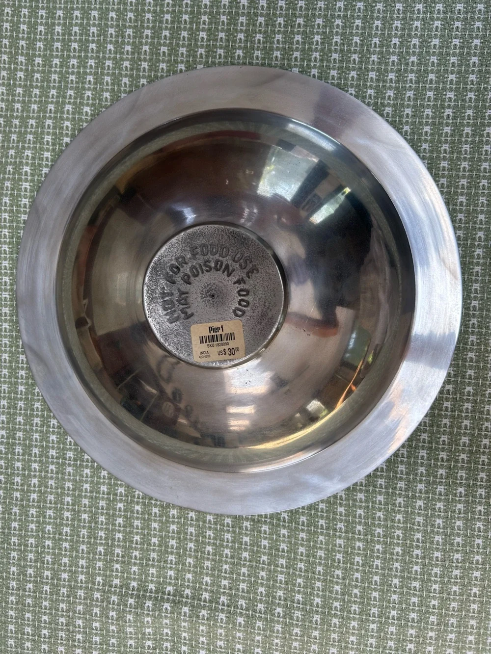 Polished Silver toned Leaf-Engraved Serving Bowl, originally $30+ from Pier One.